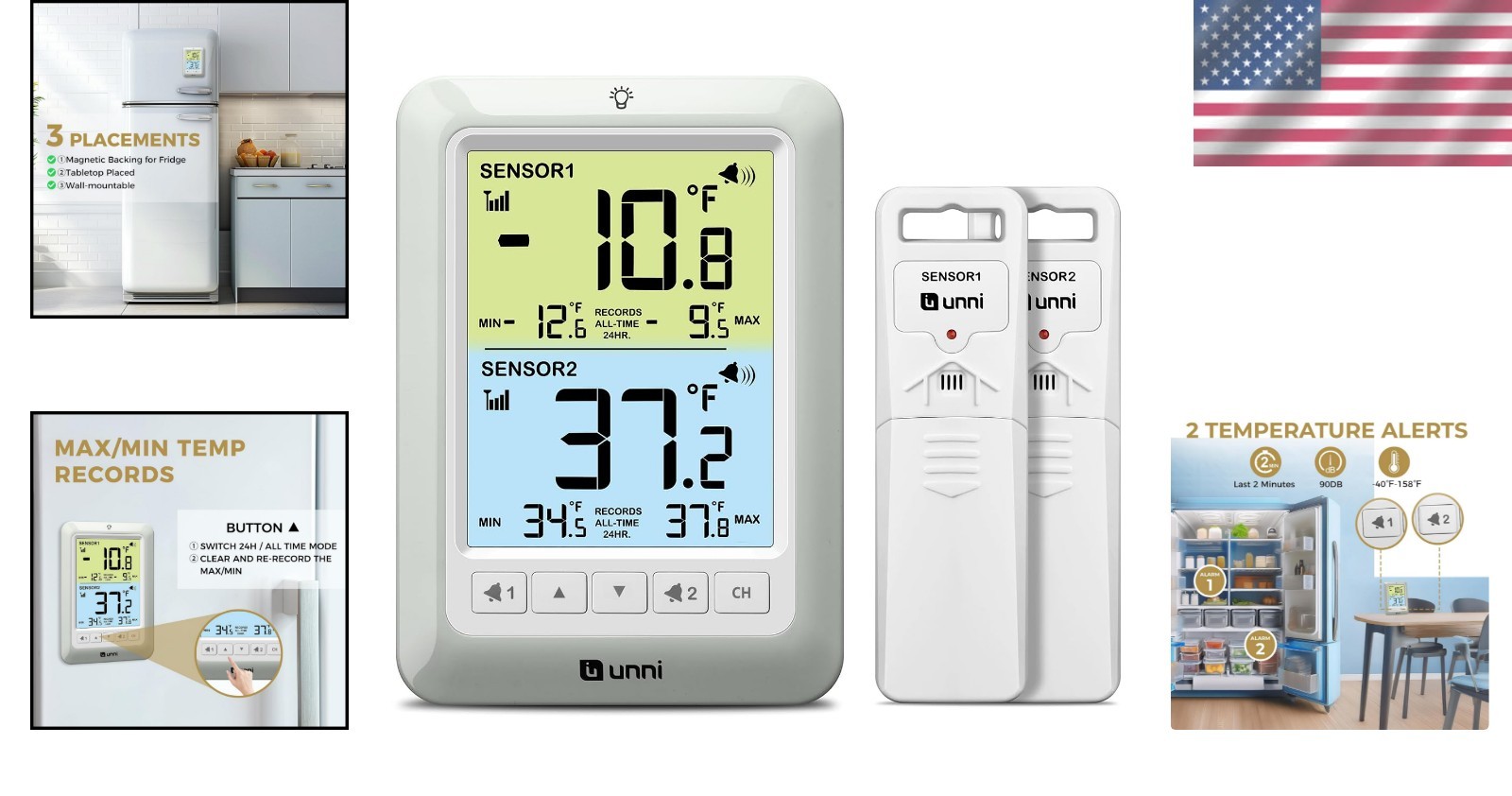 Refrigerator Thermometer Wireless Digital Freezer Alarm Max Min Temperature 3pcs