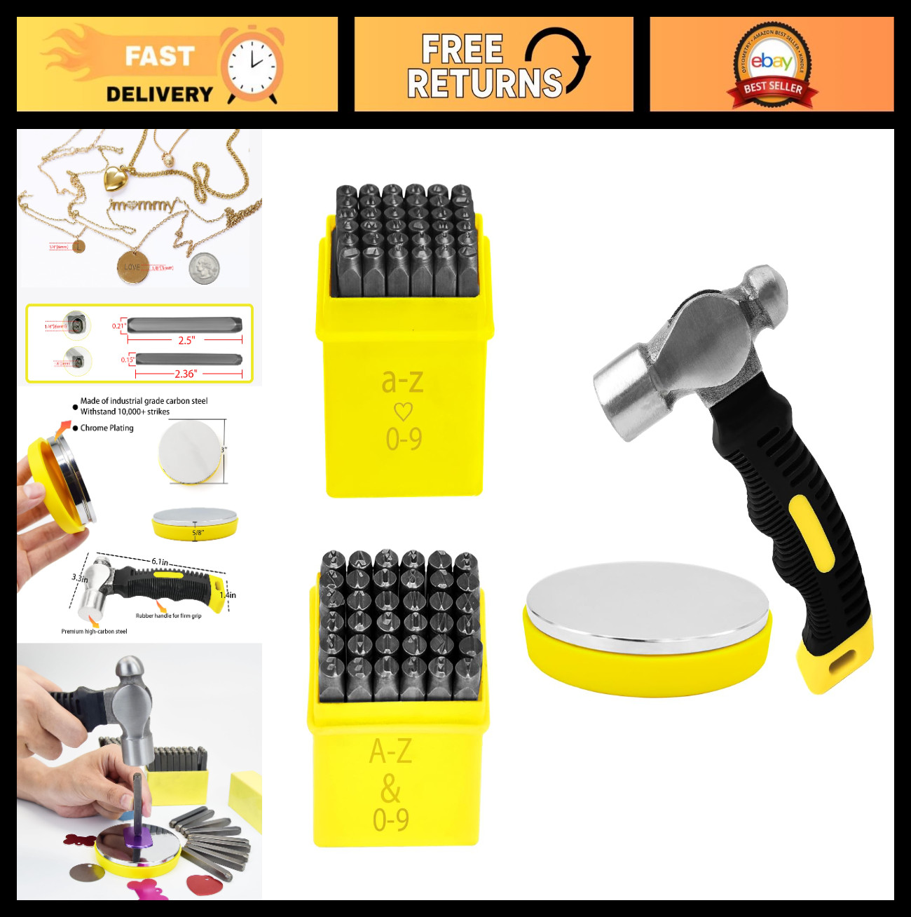 76Pcs Metal Stamping Kit - Uppercase & Lowercase Letter/Number Punches, Hammer &
