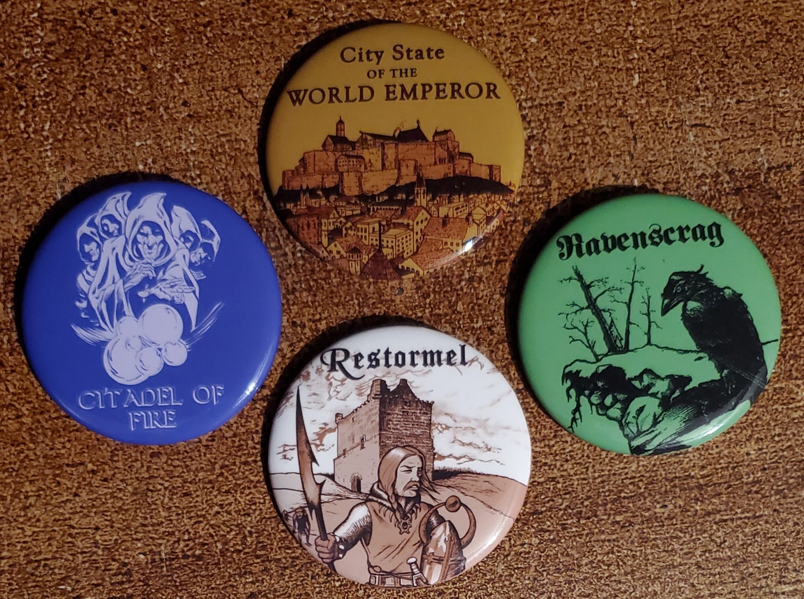 Judges Guild Classic Titles Buttons Set of 4. New