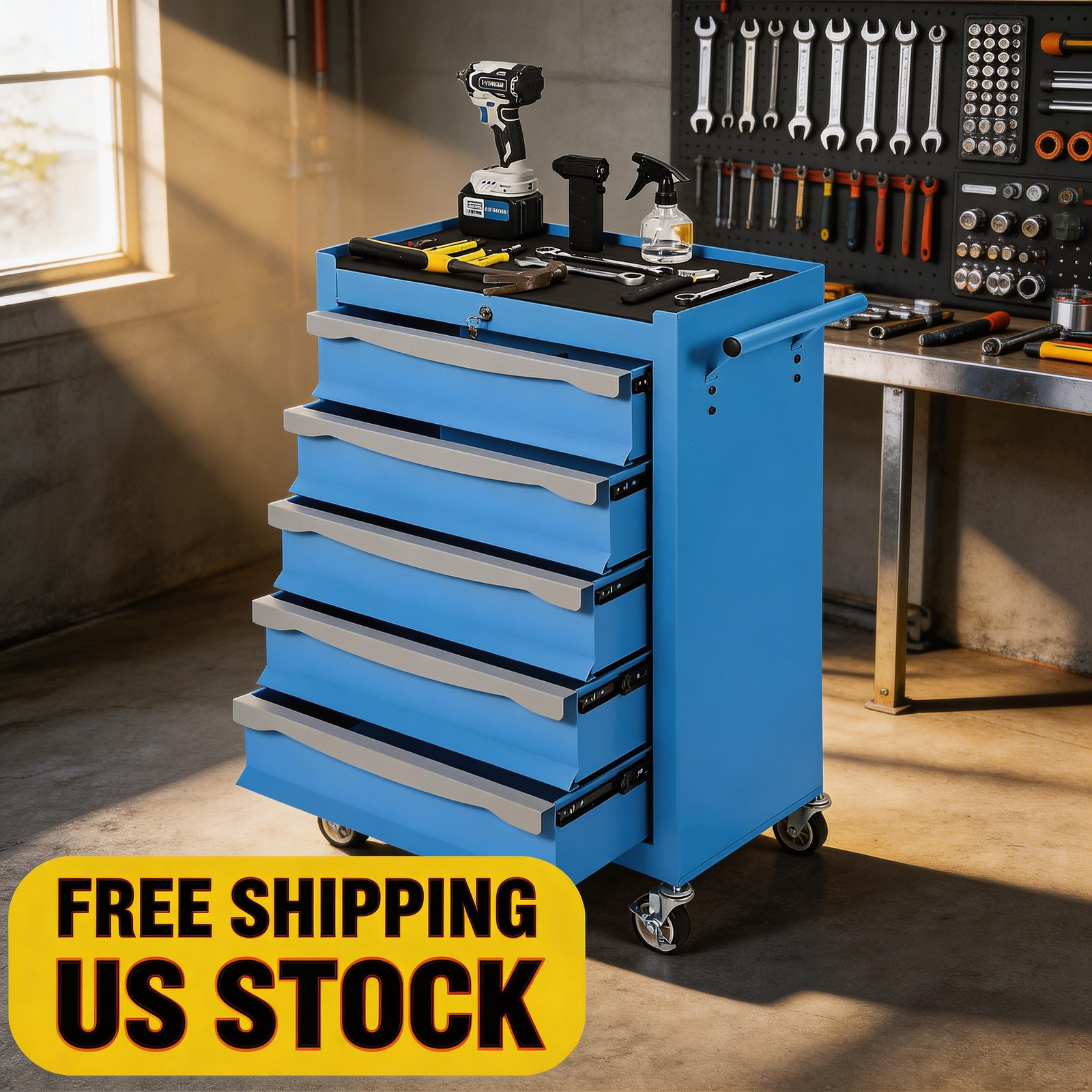 Hetoy 5-Drawer Tool Chest with Lock,Heavy-Duty Modular Steel Toolbox Rolling