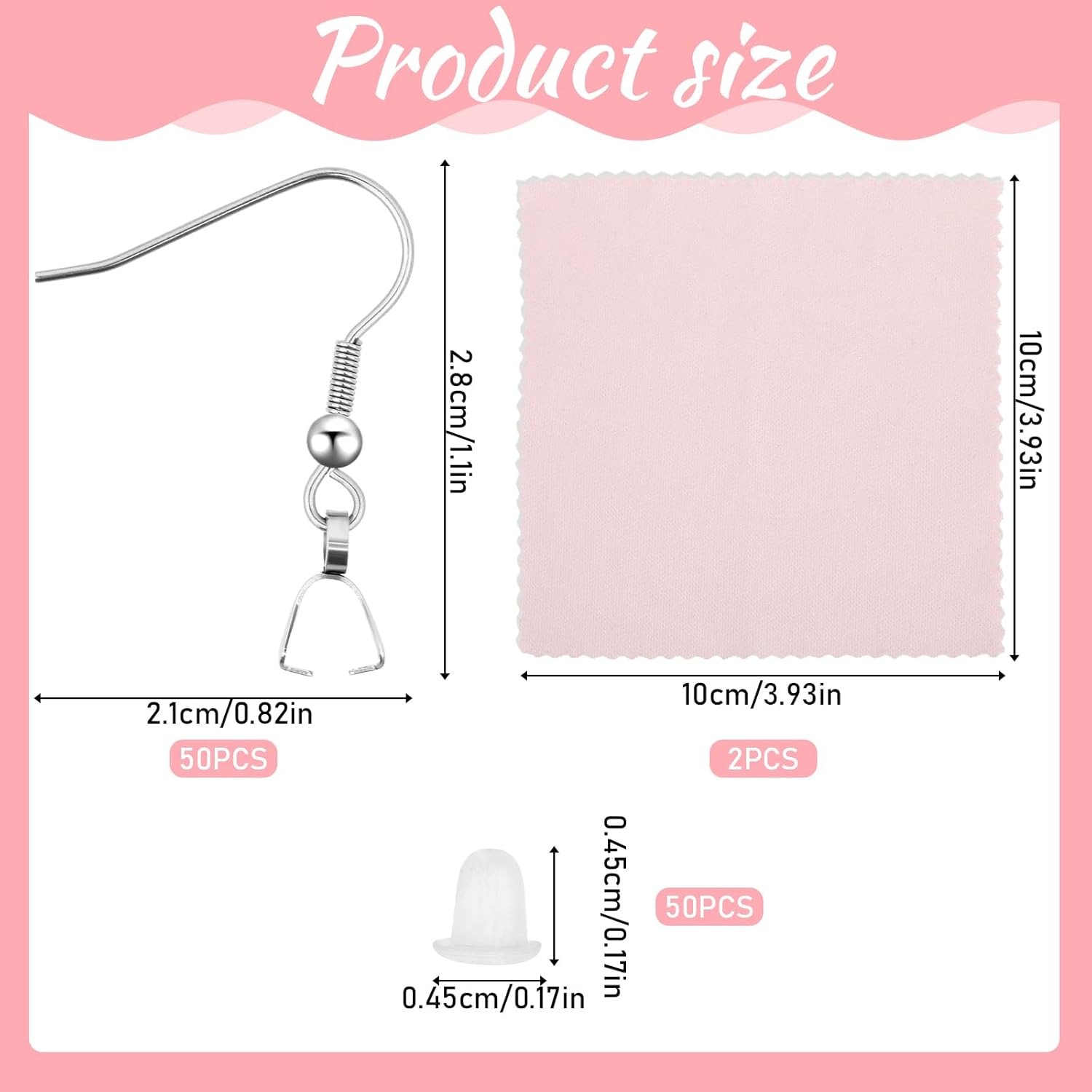 100Pcs Stainless Steel Earring Hooks with Silicone Backs & Polishing Cloth Set