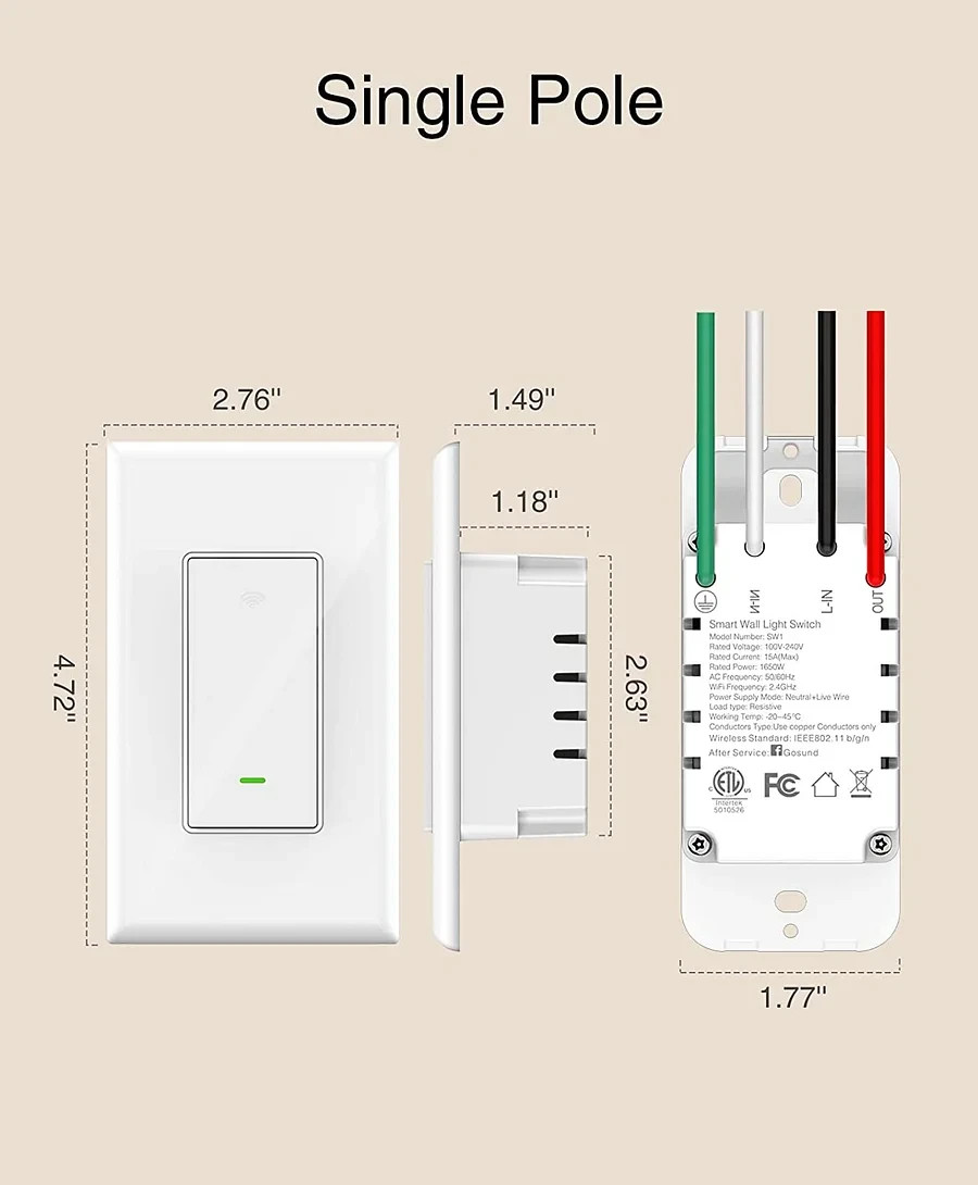 Smart Wi-Fi Switch | Single Pole | Google and Alexa Control | Simple Install