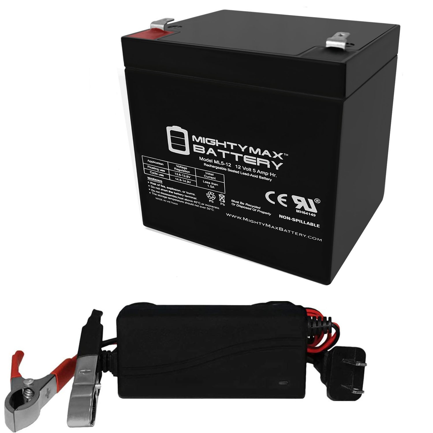 Mighty Max 12V 5AH Replacement Battery for HKbil 6FM5.0 + 12V Charger