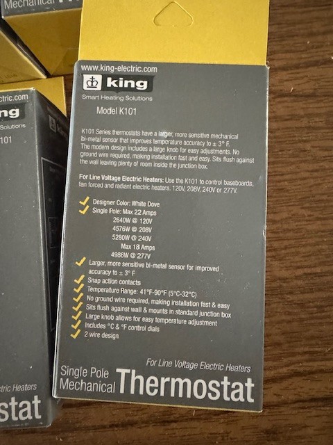 King Electric K101 Single Pole Thermostat