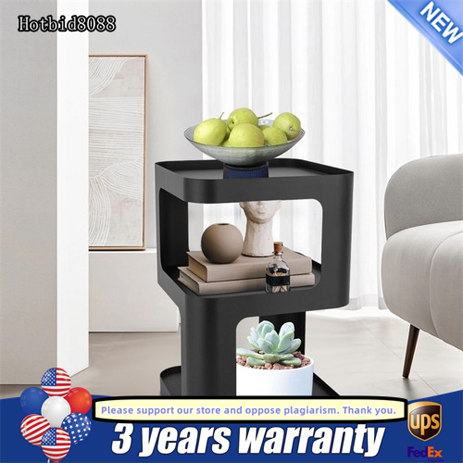 3 Tiers Coffee Table Modern Side Table Sofa Side End Table Bedside Tables Black