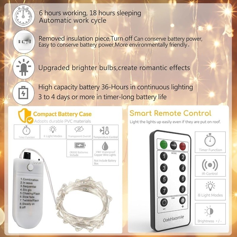Remote Control Fairy Lights 20 LEDs Battery Powered Waterproof Timer 8 Modes New