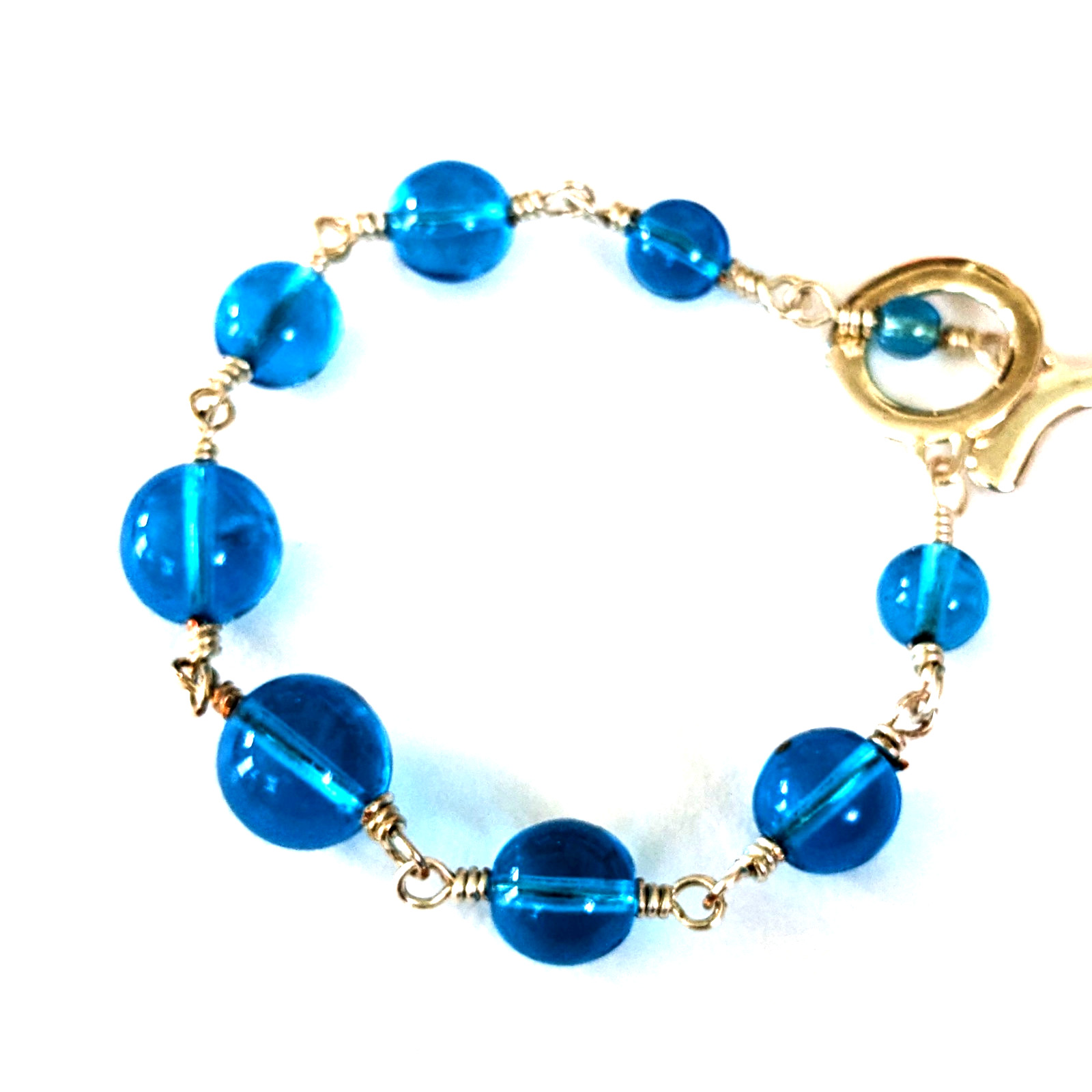 Bracelet vintage beads azure blue handmade wirework size 6.7