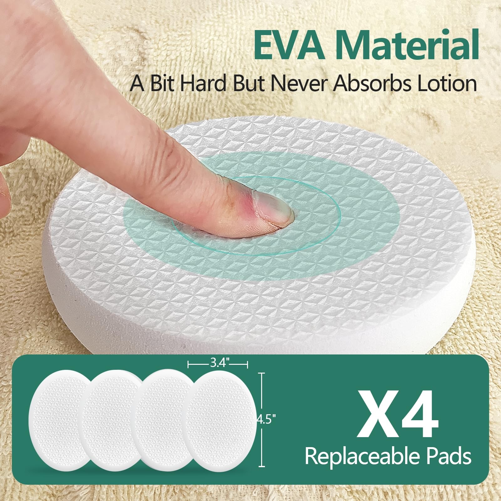 Back Lotion Applicator 17" Handle 4 Replaceable Pads for Cream Sunscreen White