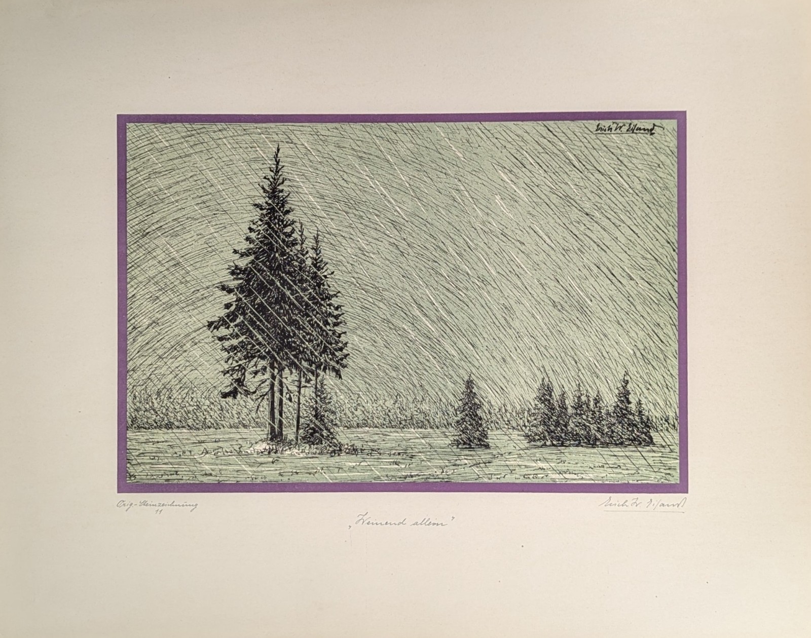 Erich W. Eiland, crying alone, drawing, autographed, titled