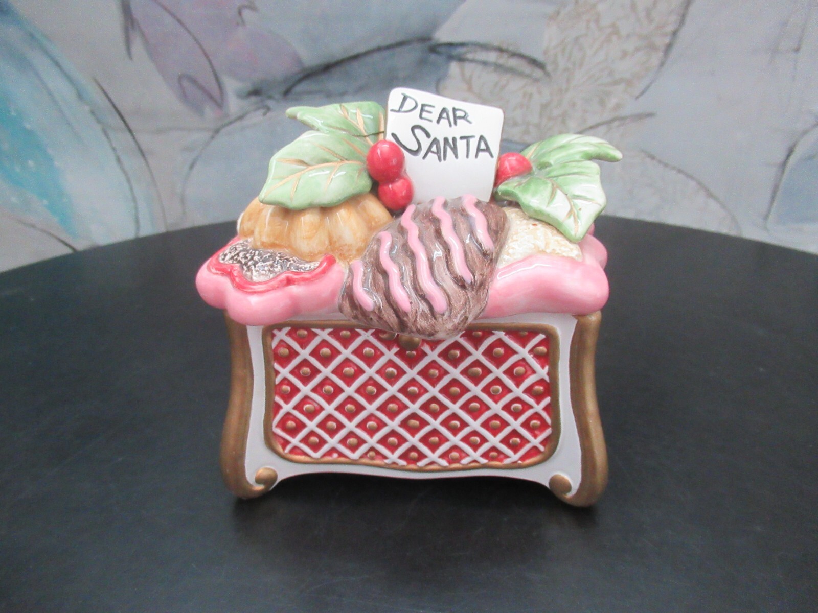 Fitz and Floyd Dear Santa trinket box w/mouse 4X3