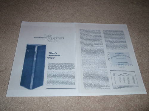 Allison One Speaker Review,1975,2 pgs,Full Test, RARE!