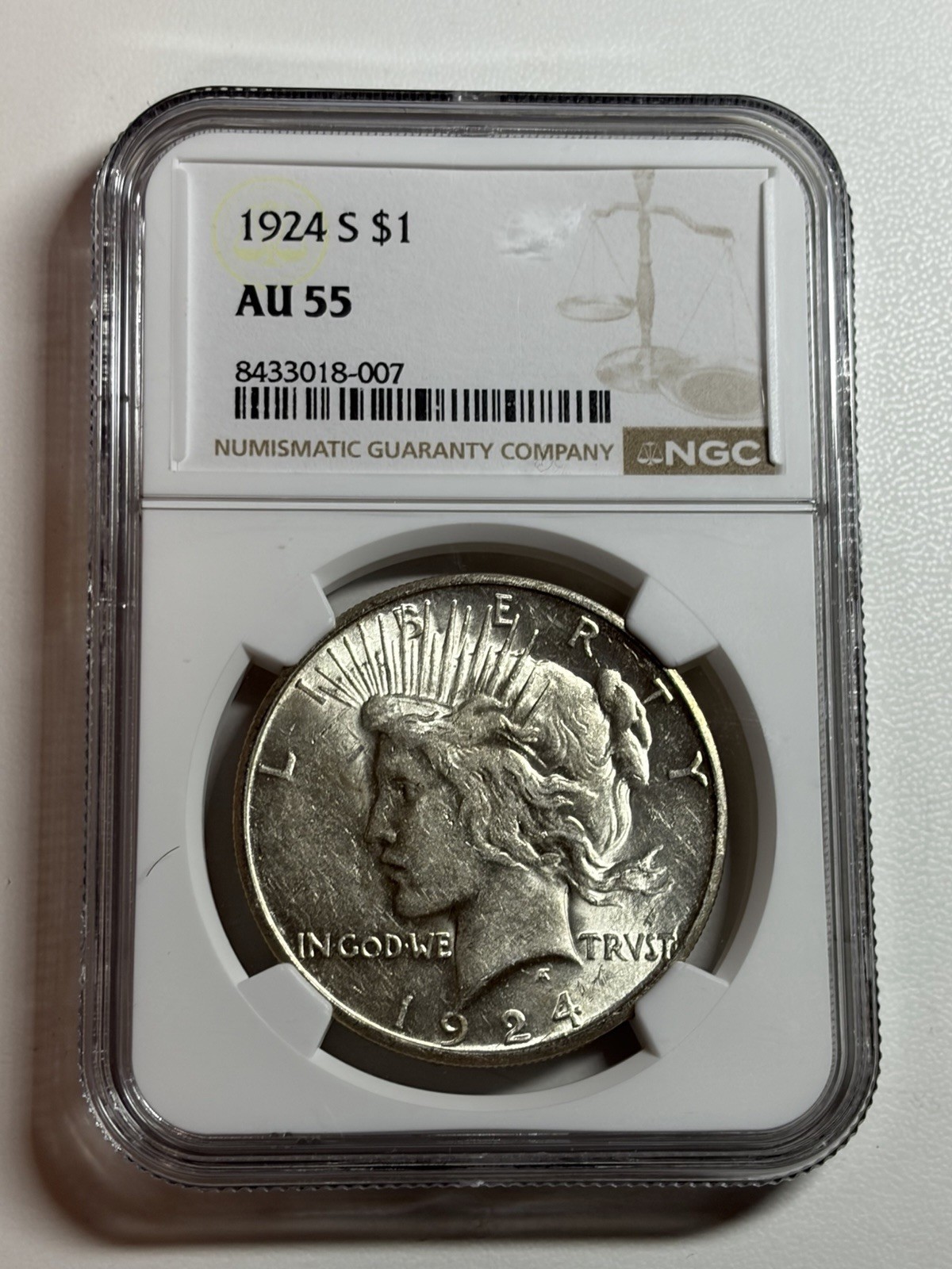 1924-S Peace Silver Dollar NGC AU55 Bright White Better Date