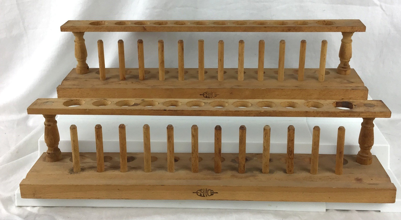 Lot of 2 VTG Cenco Scientific Wood Test Tube Rack 12 hole 12 Drying Pegs  READ