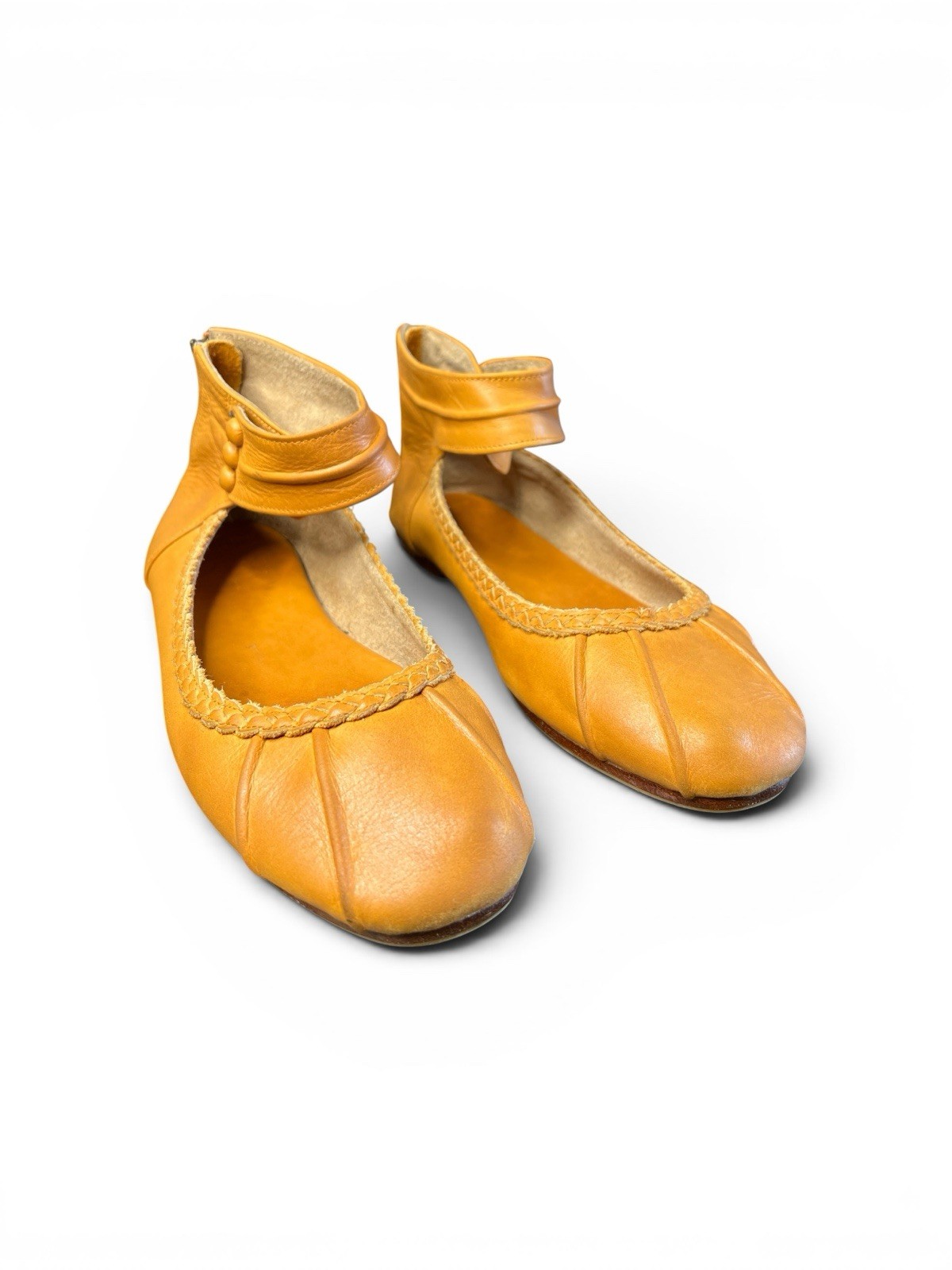 BaliElf Muse Ankle Strap Leather Ballet Flats Size 9 Light Tan