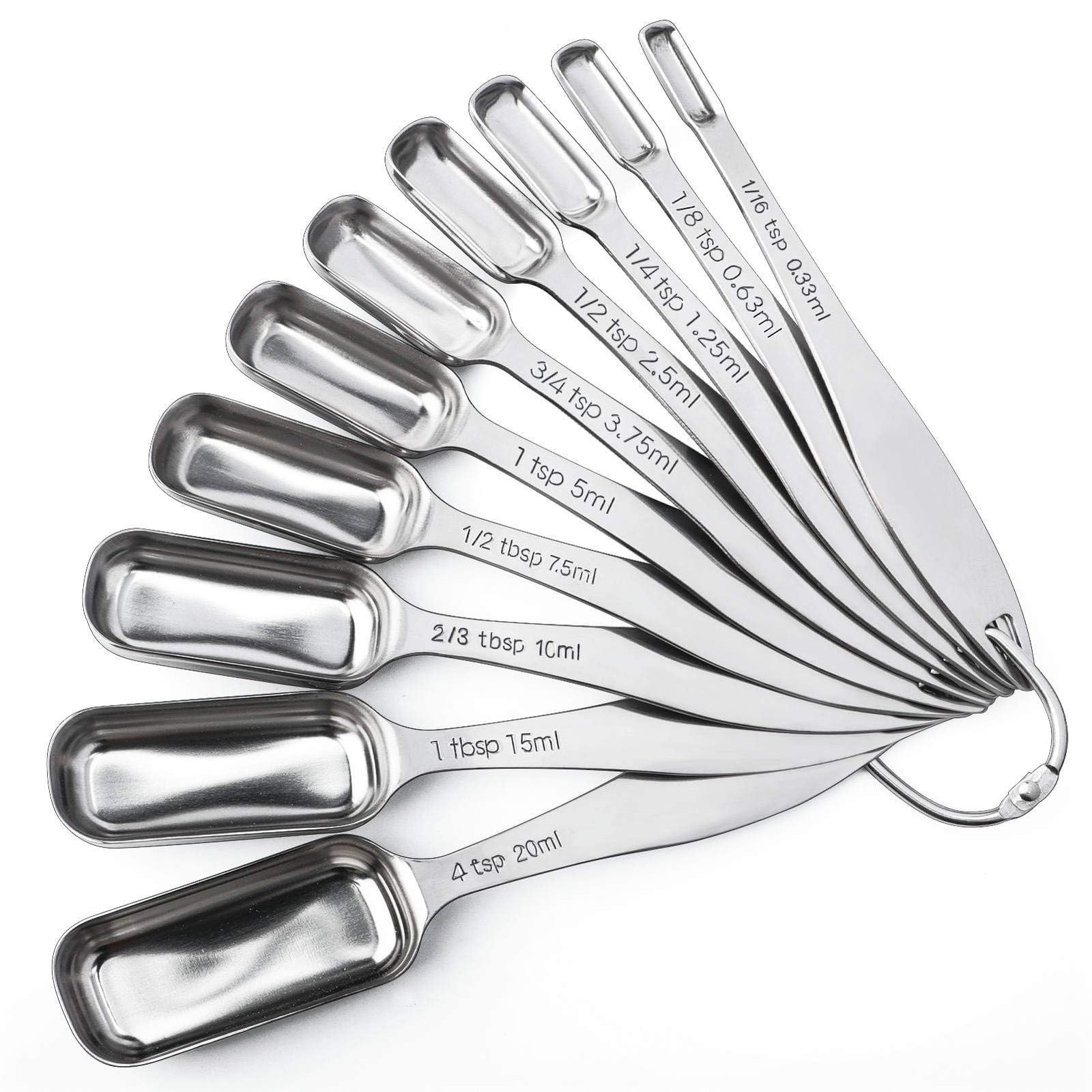 FANGSUN Narrow Measuring Spoons Set of 10, Heavy-Duty Stainless Steel Measuri...