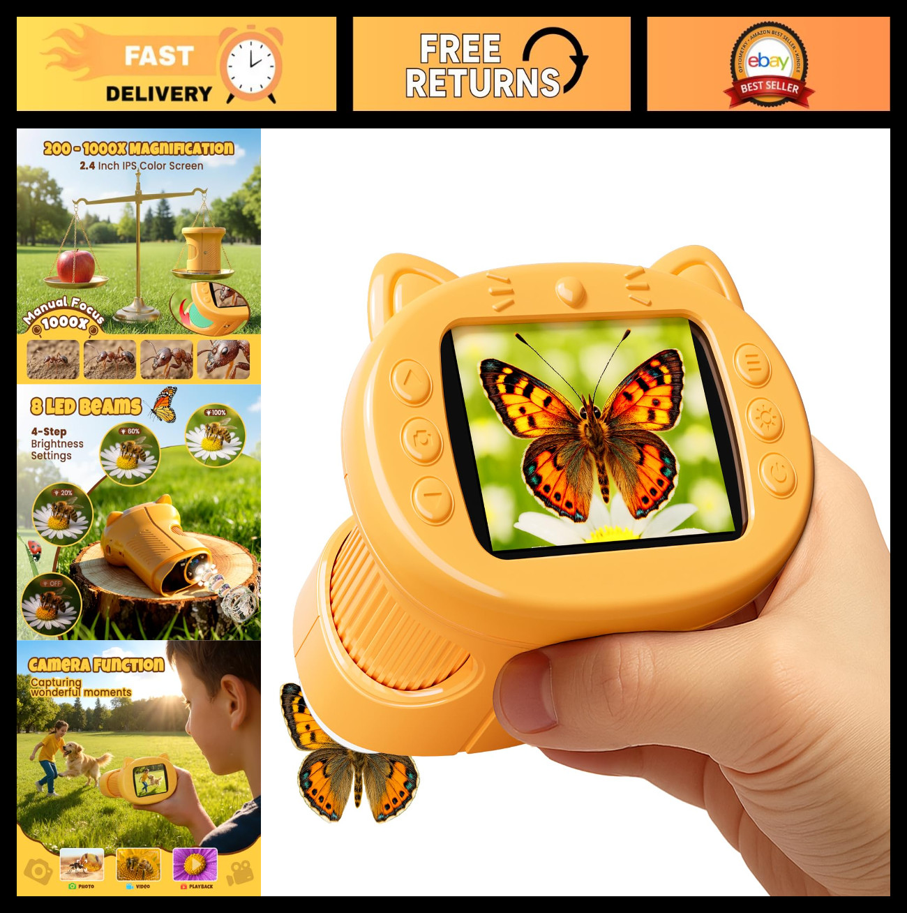 Portable 1000X Digital Mini Microscope for Kids - STEM Educational Science Kit,