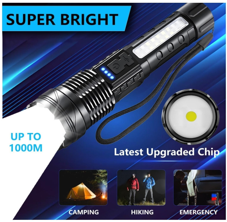 Rechargeable LED Flashlights, 90,000 Lumens Super Bright Handheld FlashLight-2PK