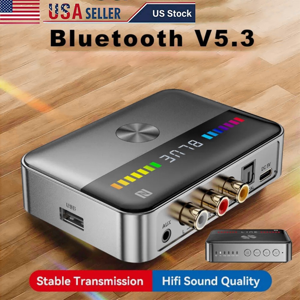 Bluetooth 5.3 Transmitter Receiver 3.5mm AUX RCA TV Home Stereo Audio Adapter