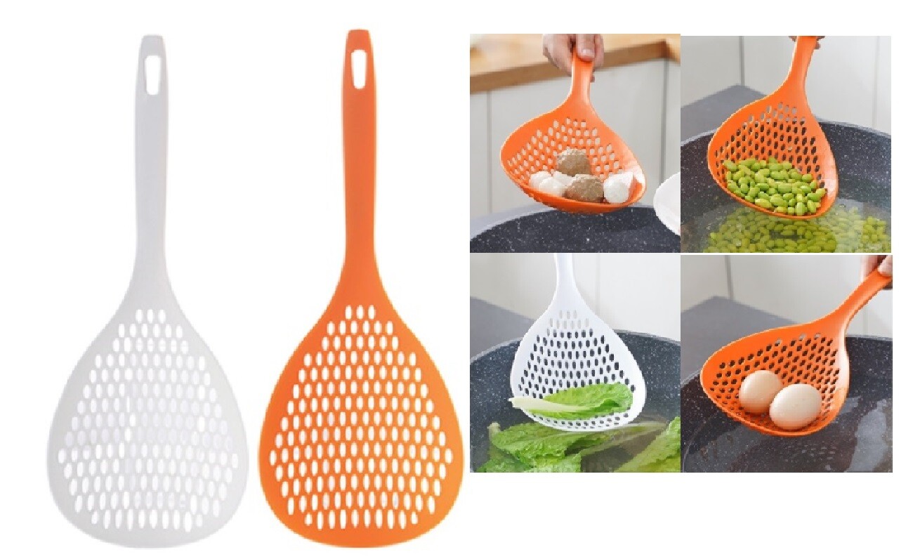 2 Pack Scoop Colander Strainer Long Handle Kitchen Drain Shovel Spoon Food