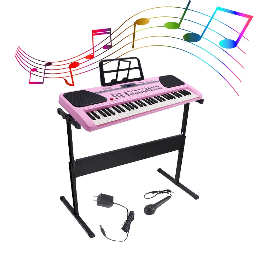 61 Key Digital Music Piano Keyboard Portable Electronic Instrument w Stand Pink
