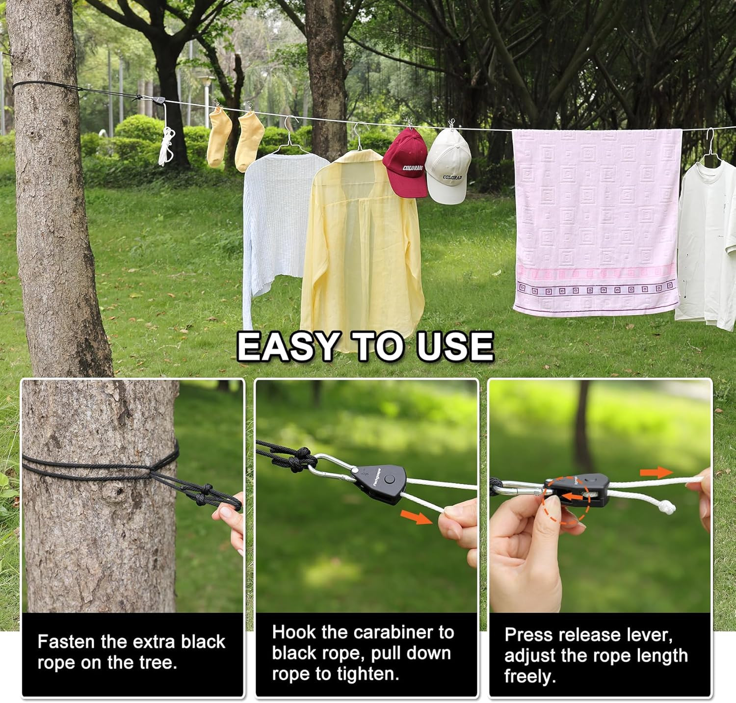 Retractable Travel Clothesline, Portable Clothes Line with Heavy Duty Pulleys...