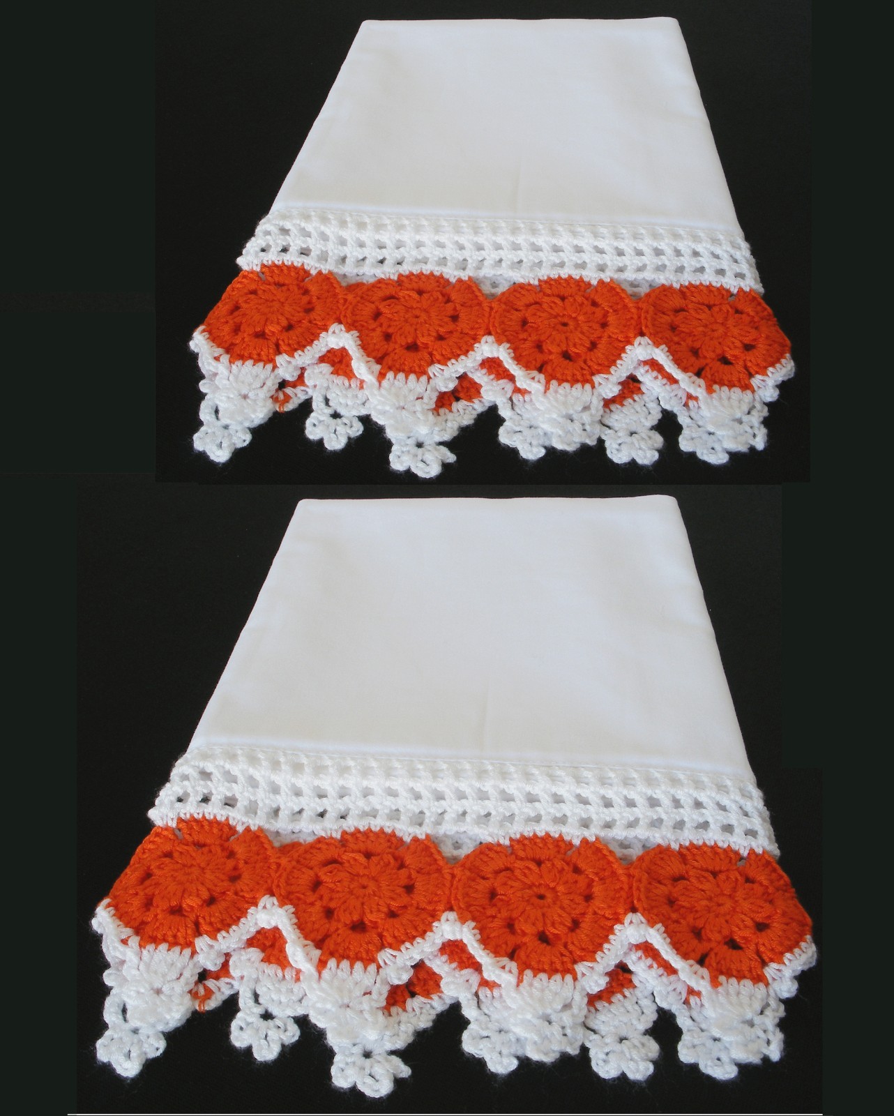 New White 100% Cotton Hand Crochet Trim PillowCases Standard Pair Christmas gift