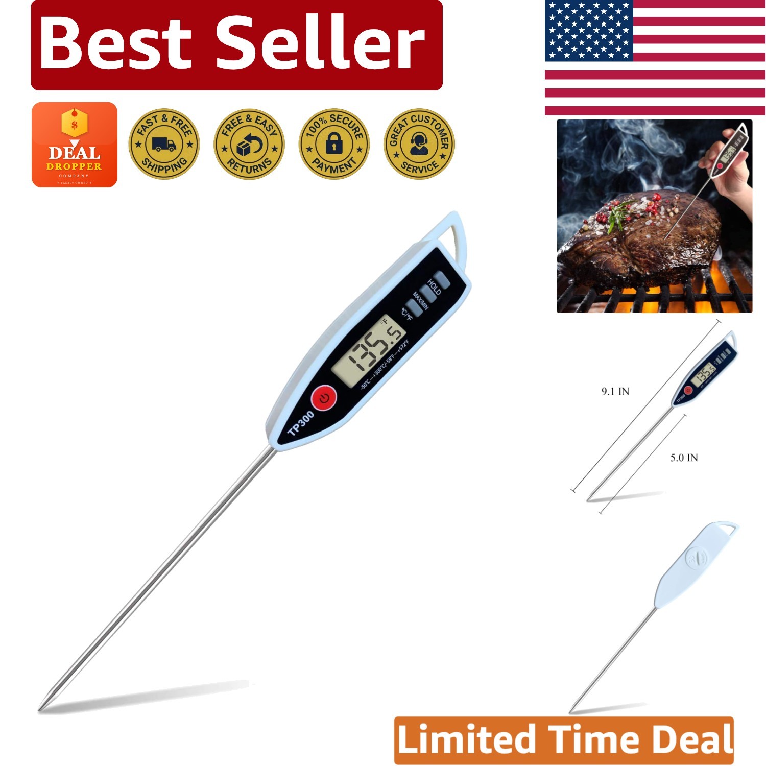 Digital Instant Read Meat Thermometer - Perfect for BBQ and Deep Frying