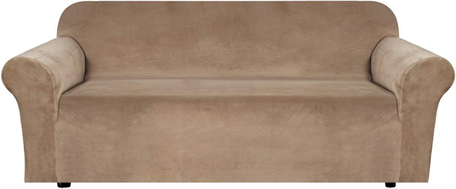 Soft Stretch Velvet Sofa Cover, Non-Slip Protector for Extra Wide Couches, Camel