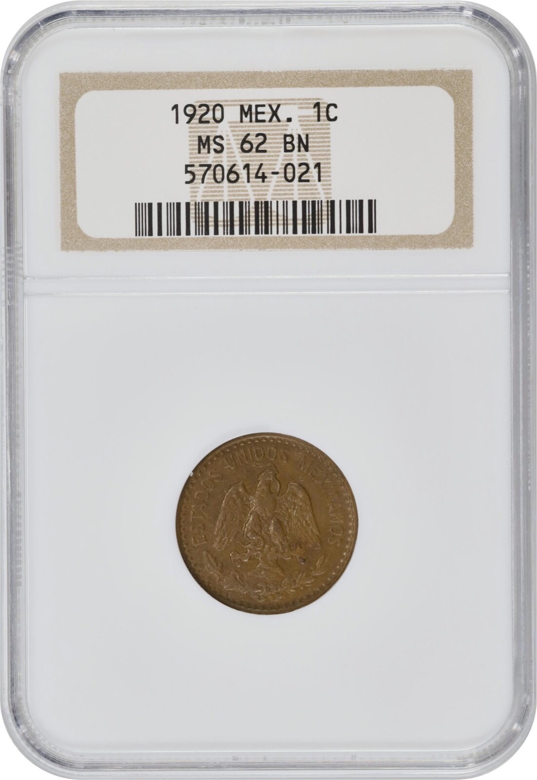 MEXICO ESTADOS UNIDOS 1920  1 CENTAVO COIN NGC CERTIFIED UNCIRCULATED MS62-BN