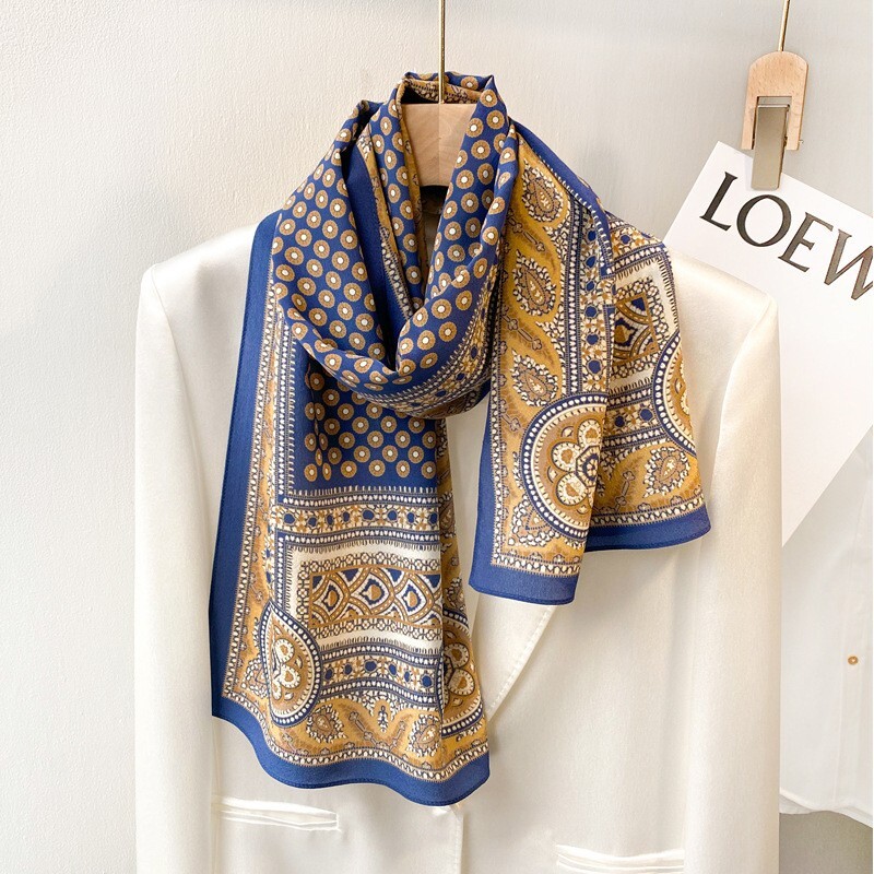 100% Mulberry Silk Long Scarf Women Vintage Paisley Neckerch Bandana Wrap 140*35