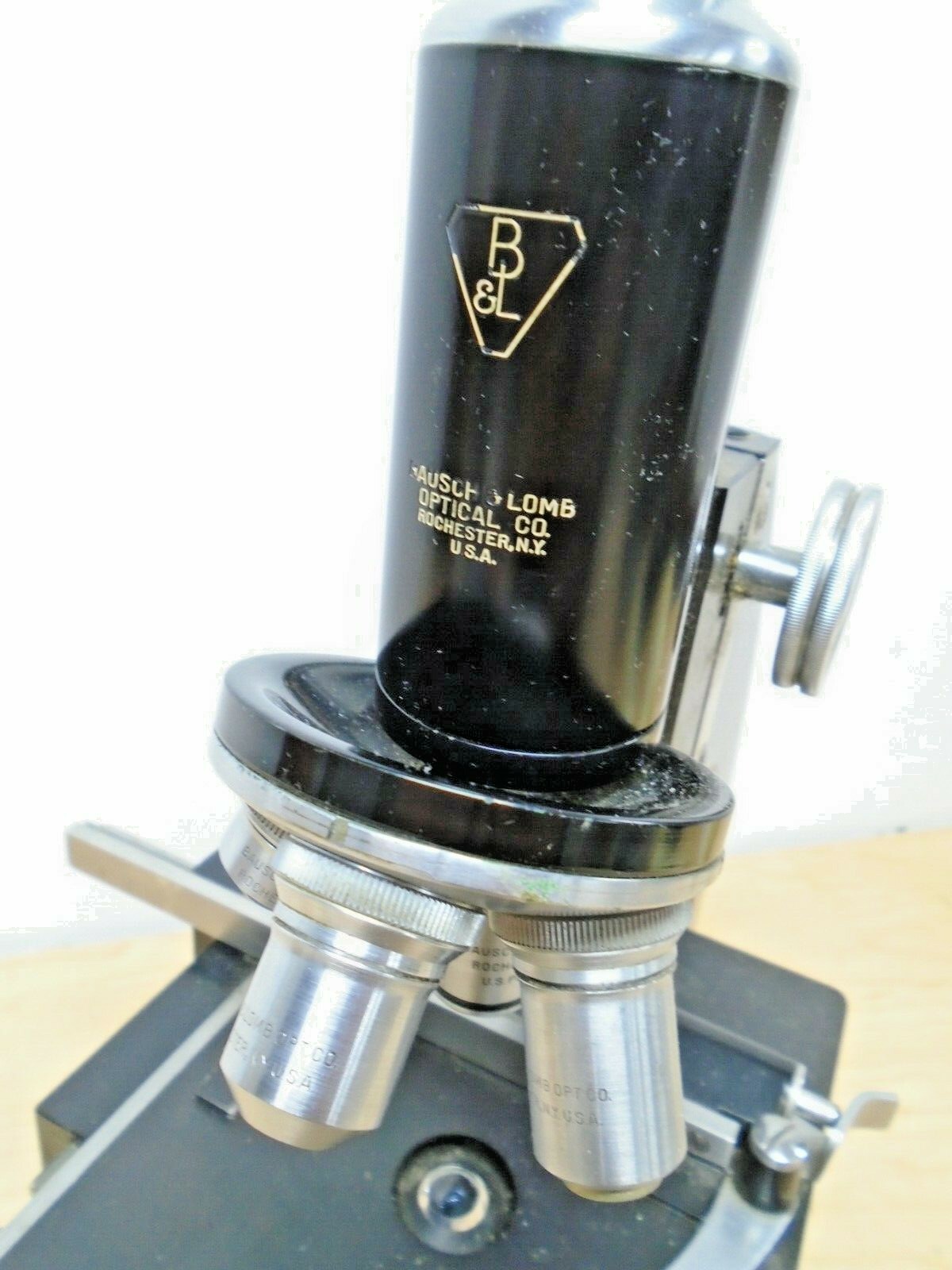 Bausch & Lomb 4 Lens MICROSCOPE w/Mirror+Control Knobs ZD1911 VG+Deal!