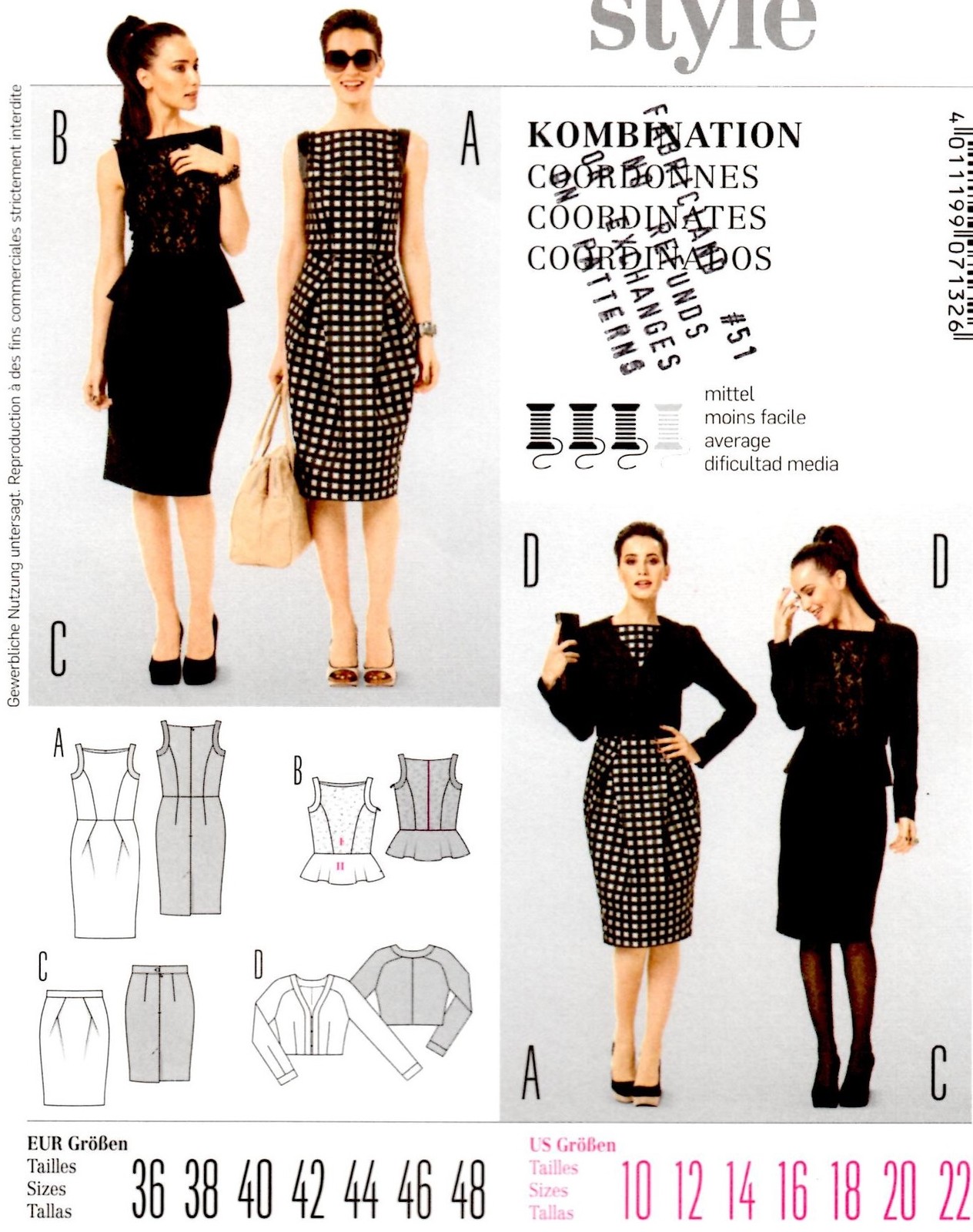 Burda Sewing Pattern 7132, sz 10-12-14-16-18-20-22, Dress Skirt, Peplum Top etc