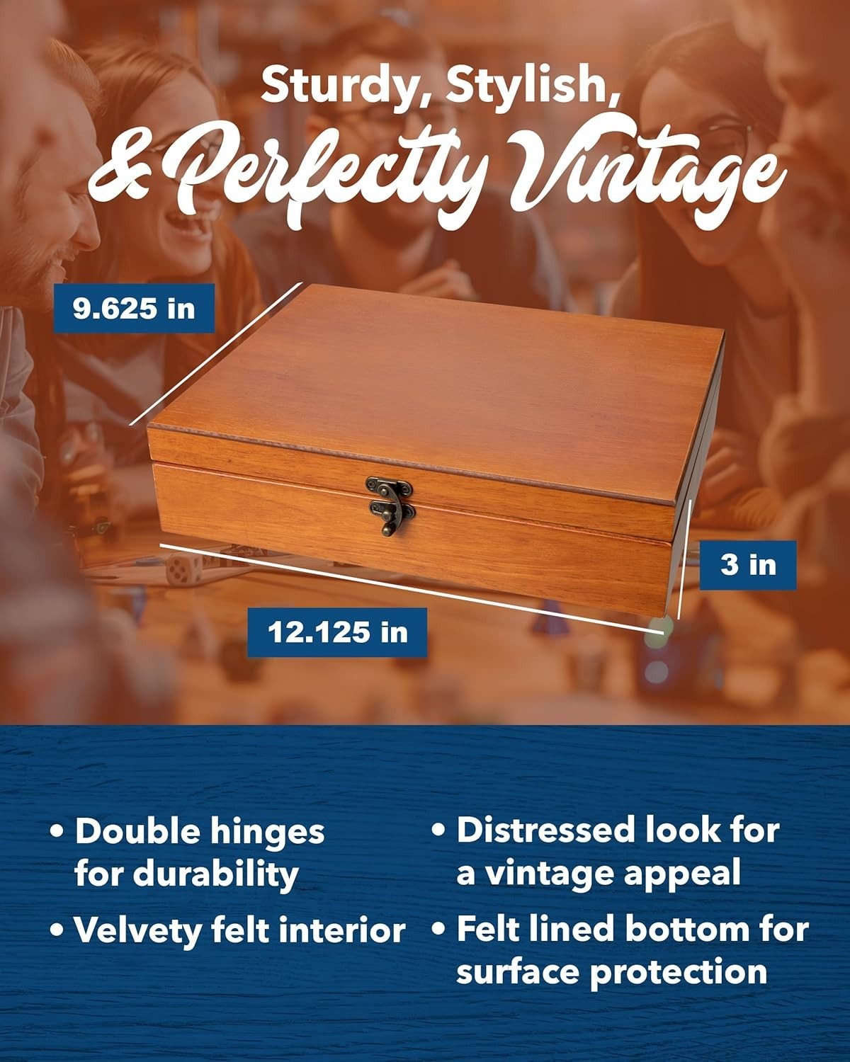 Rustic Wooden Box with Velvet Lining - Classic Design