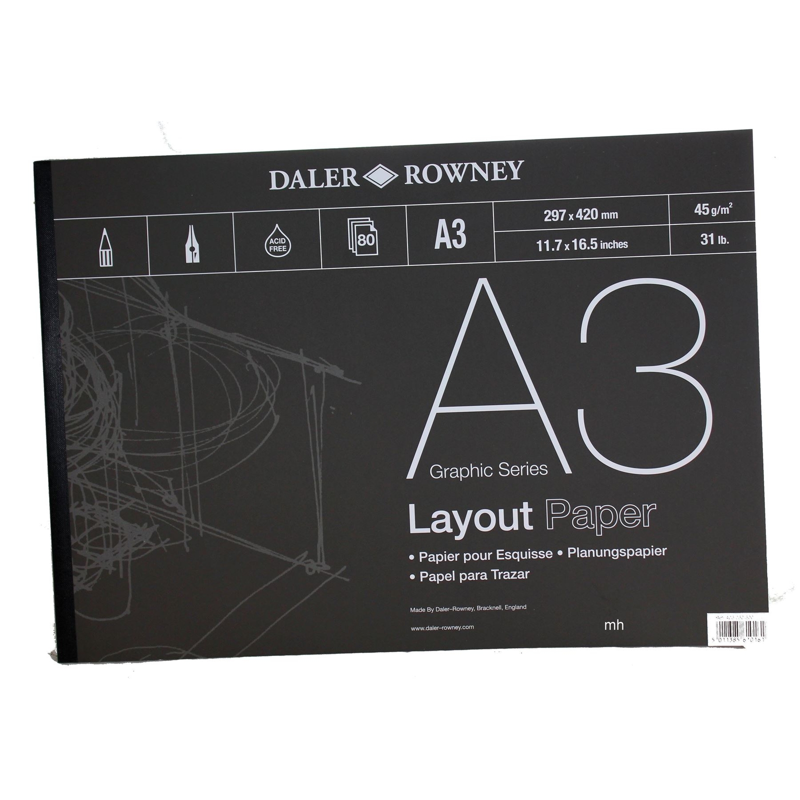Daler Rowney Layout Paper Pad A3 45sgm lay out paper 80 sheets