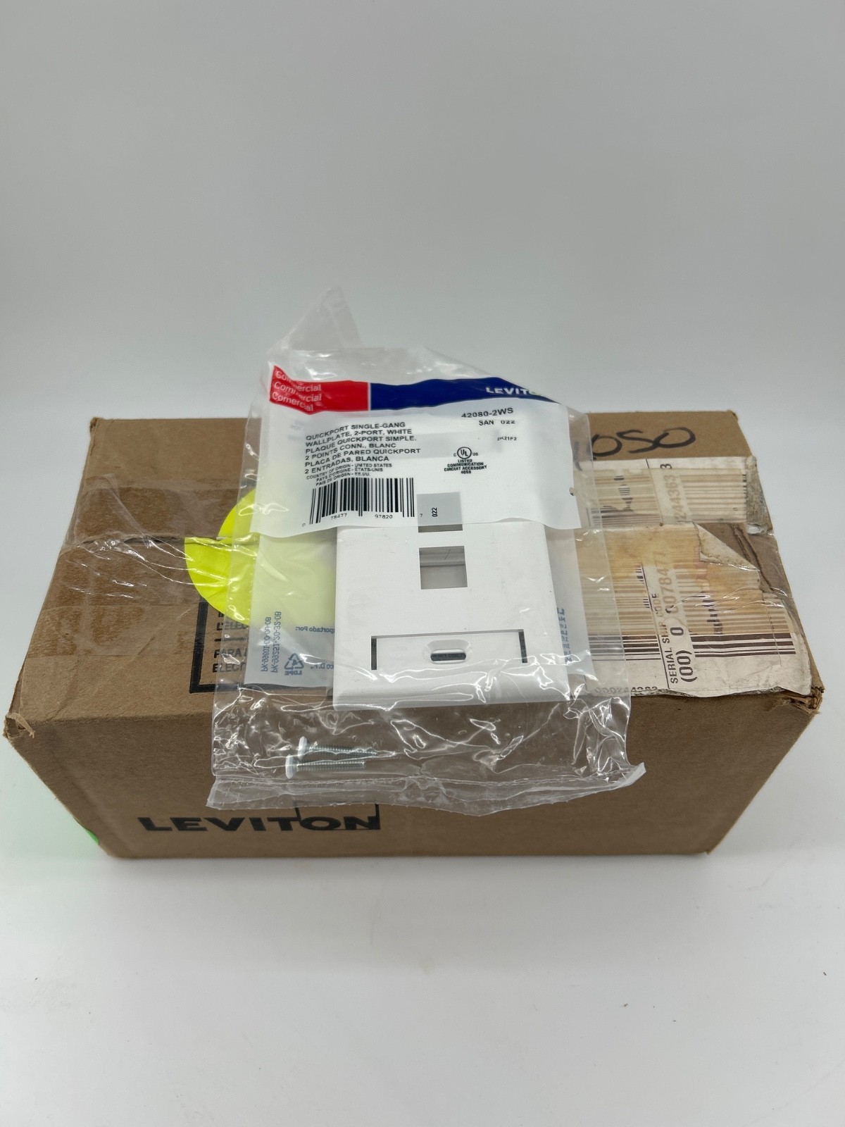 NEW Box of 25 42080-2WS 2-Port 1-Gang Leviton QuickPort Wallplate - White BOX