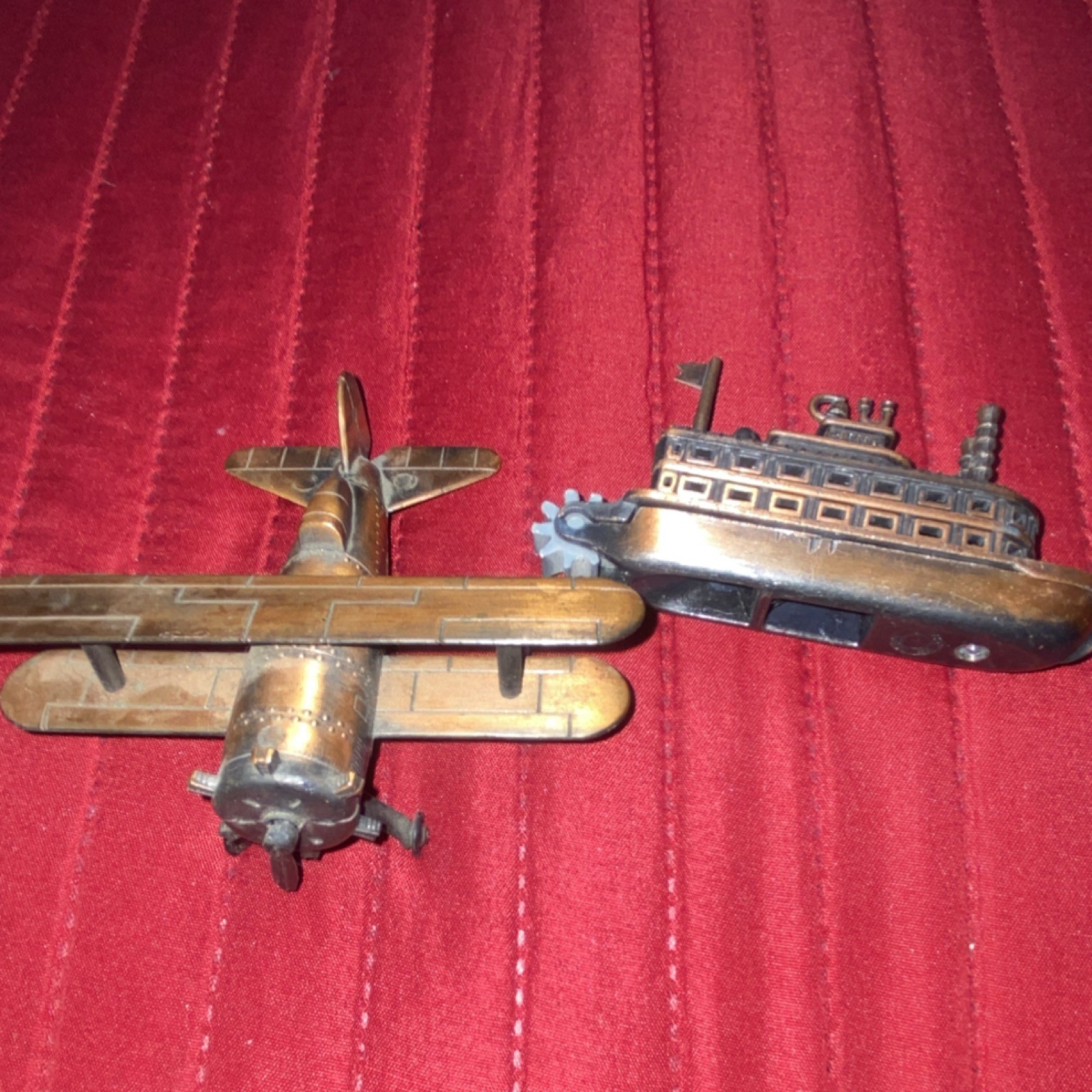 Vintage Metal Airplane & Steamboat Pencil Sharpeners Collectible Set