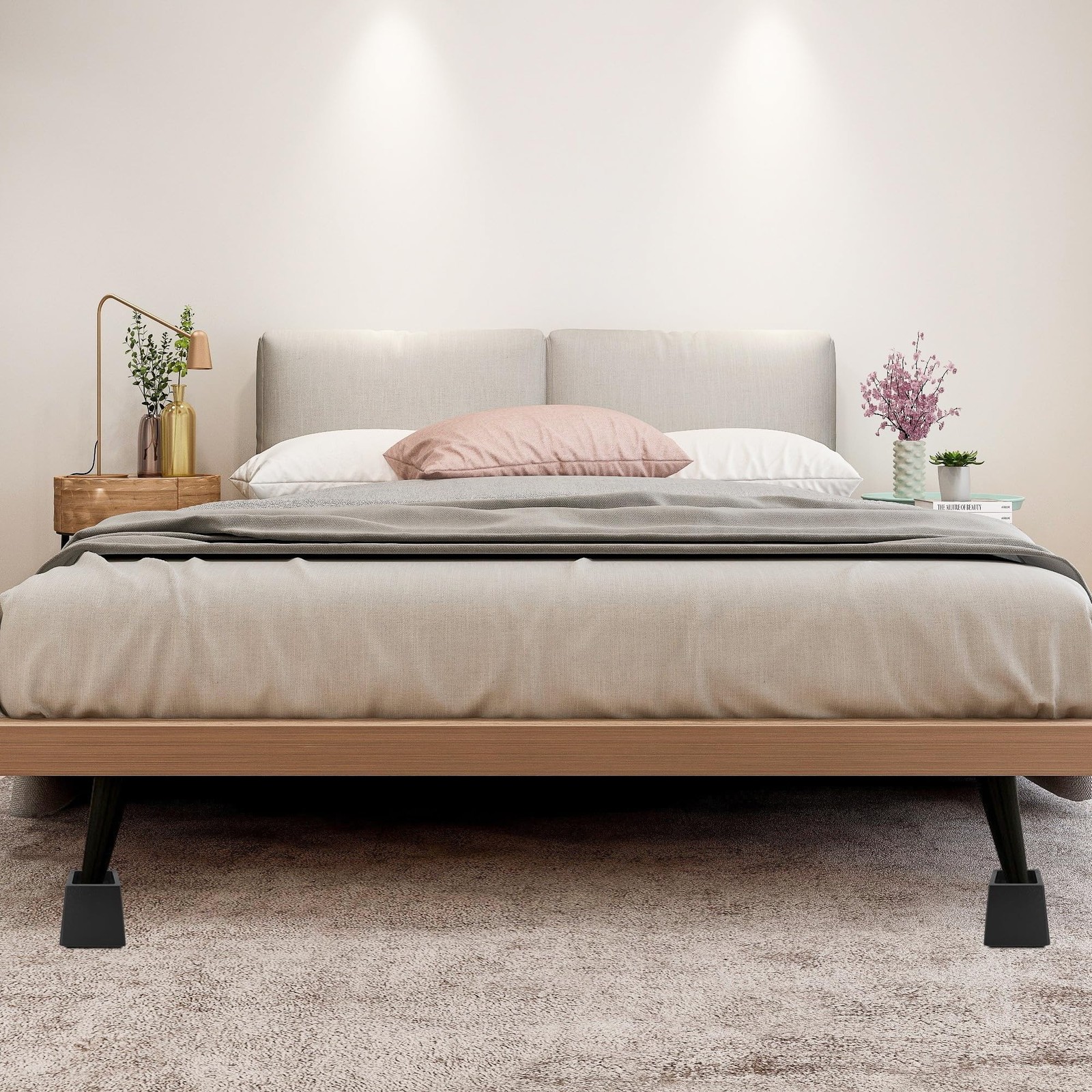 Wood Bed Risers Heavy Duty, Support Loading 2200lbs, 4 Pack Furniture Riser L...