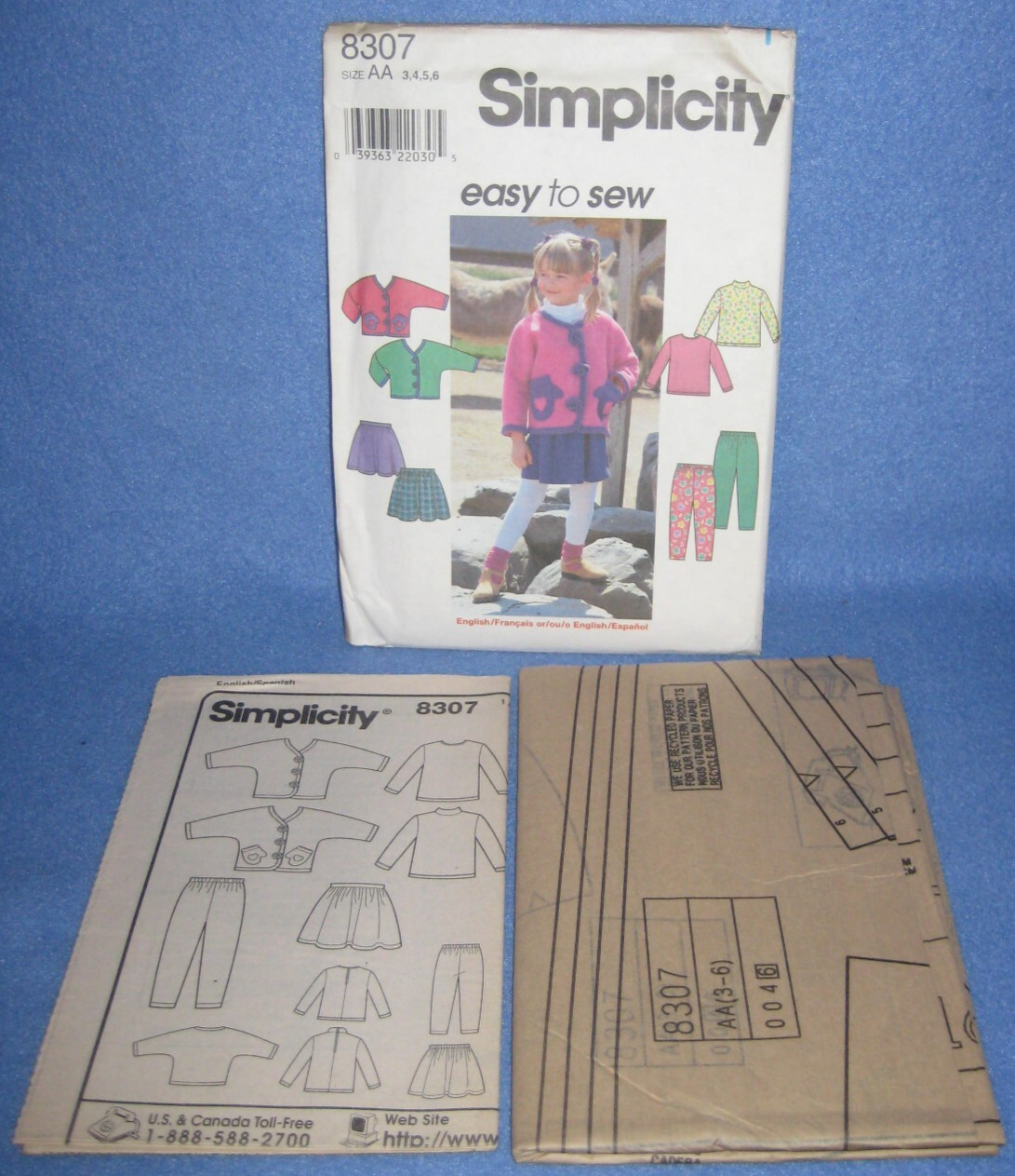 Childs Kimono Sleeve Cardigan Flared Skirt Top Pants Simplicity 8307 Sz 3 4 5 6