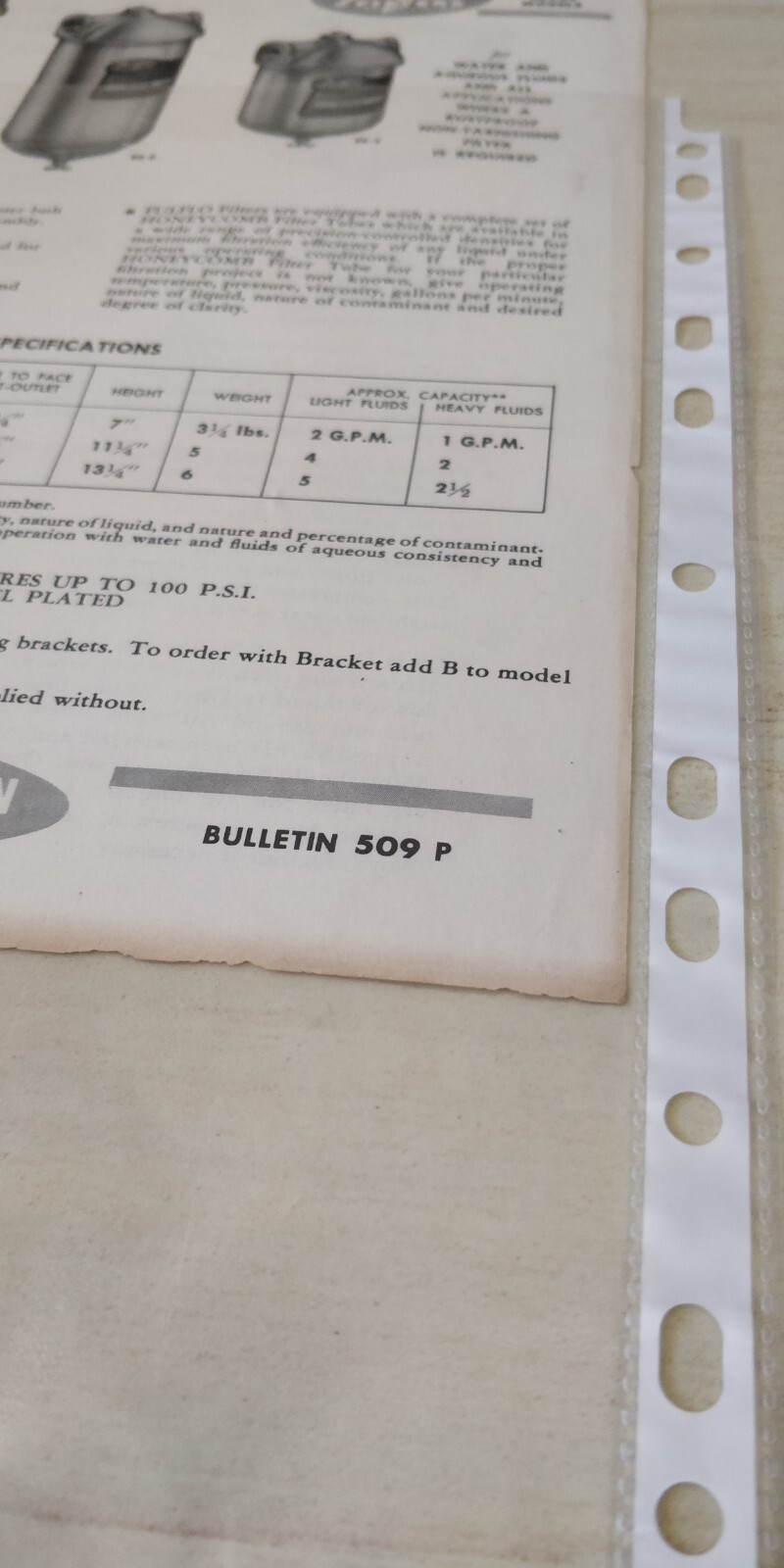 1950s ~ Bulletin 509/ Data Sheet ~ FULFLO Filters ~Instructions & Specifications
