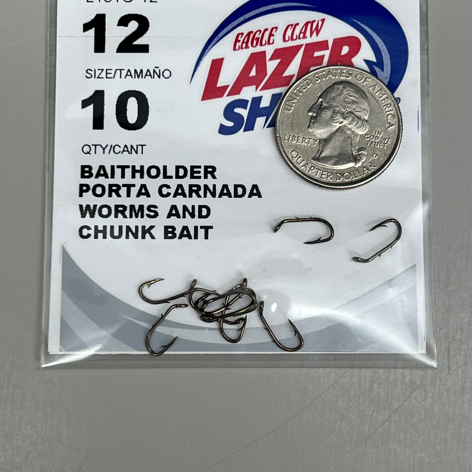 EAGLE CLAW (5 PACK) Lazer Sharp Down eye Baitholder Hook Bronze #12 10pc L181G-1