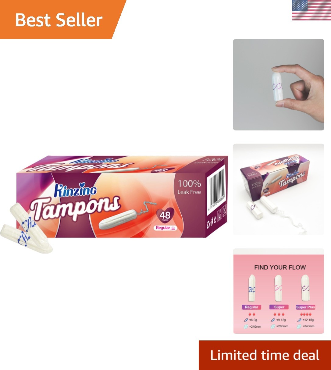 No Applicator Tampons Regular Absorbency Cotton Tampons for Women Disposable ...