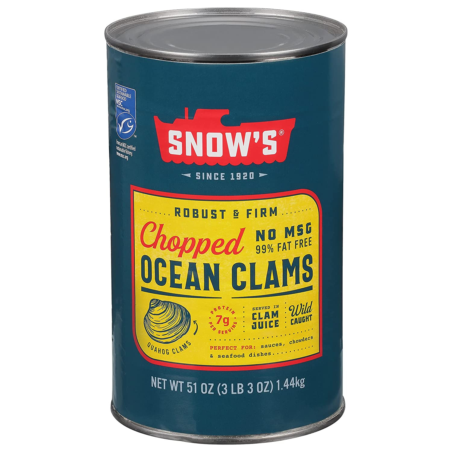 Ocean Chopped Clams, 51 Oz Can - 7G Protein per Serving, Gluten-Free