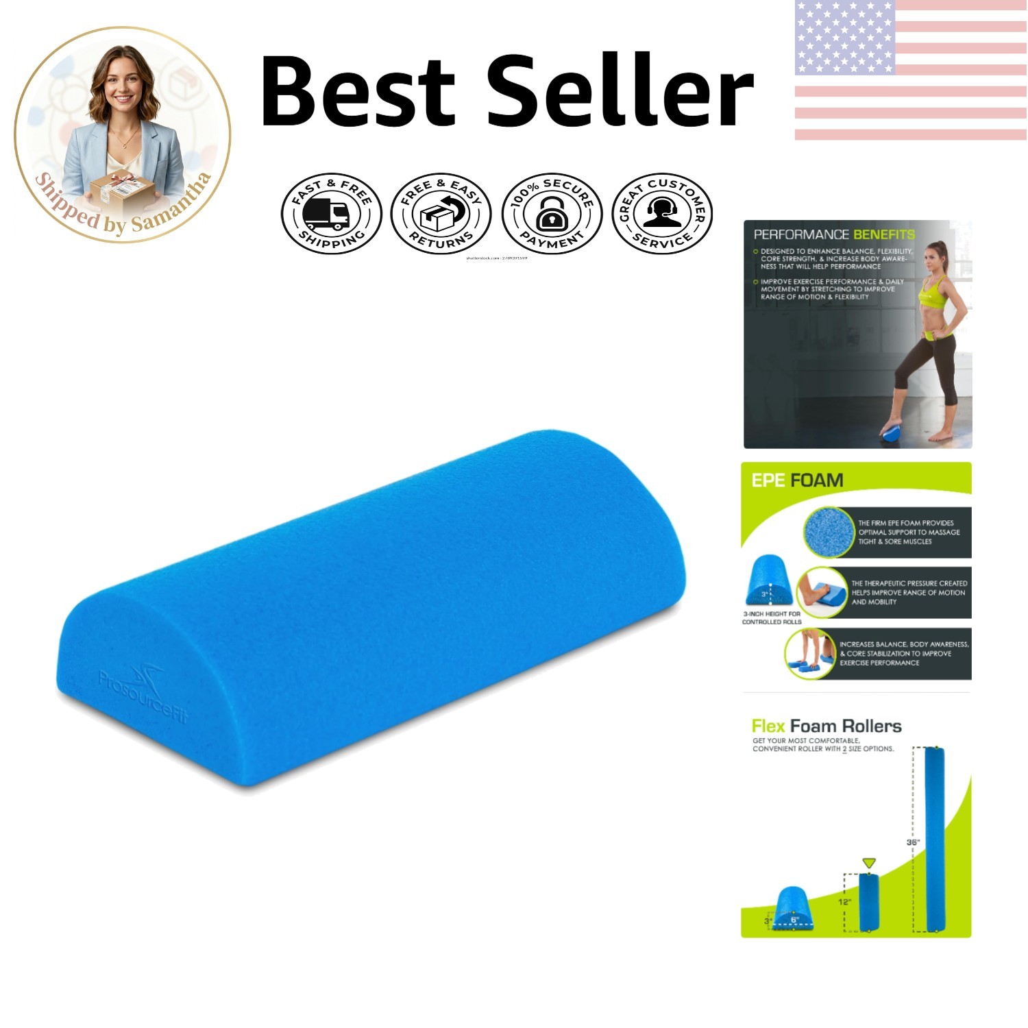 Lightweight Blue Foam Roller 12"x3" for Core Stability & Trigger Point Relief