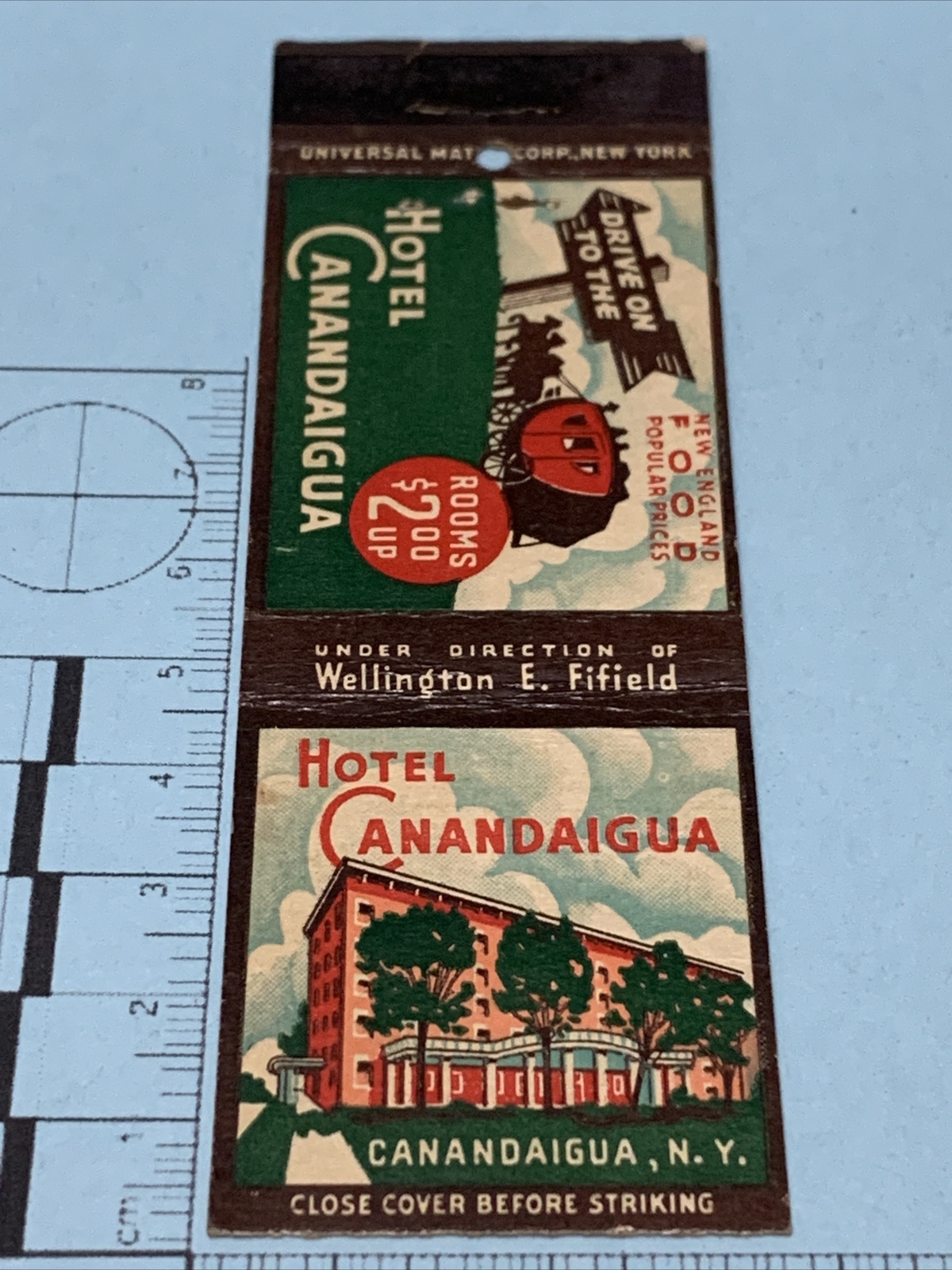 Front Strike Matchbook Cover  Hotel Canadaigua   N.Y. gmg  rooms $2.00 up