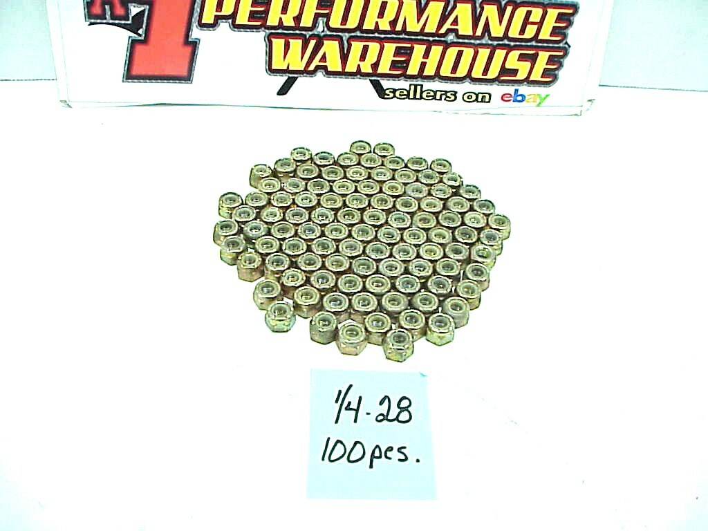 100 Hex Head Nylon Insert Lock Nuts 1/4-28 Fine Thread NASCAR