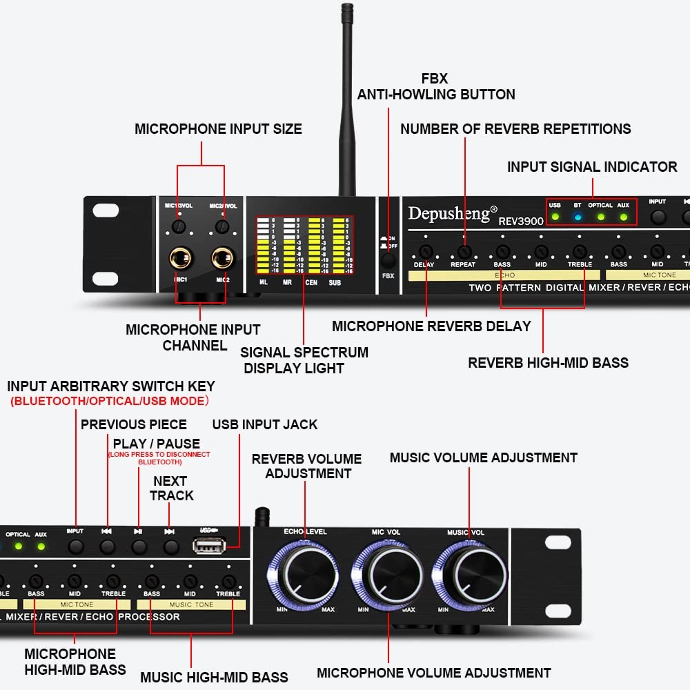 REV3900 Pre Effector Professional KTV Household Karaoke Multieffects Processo...