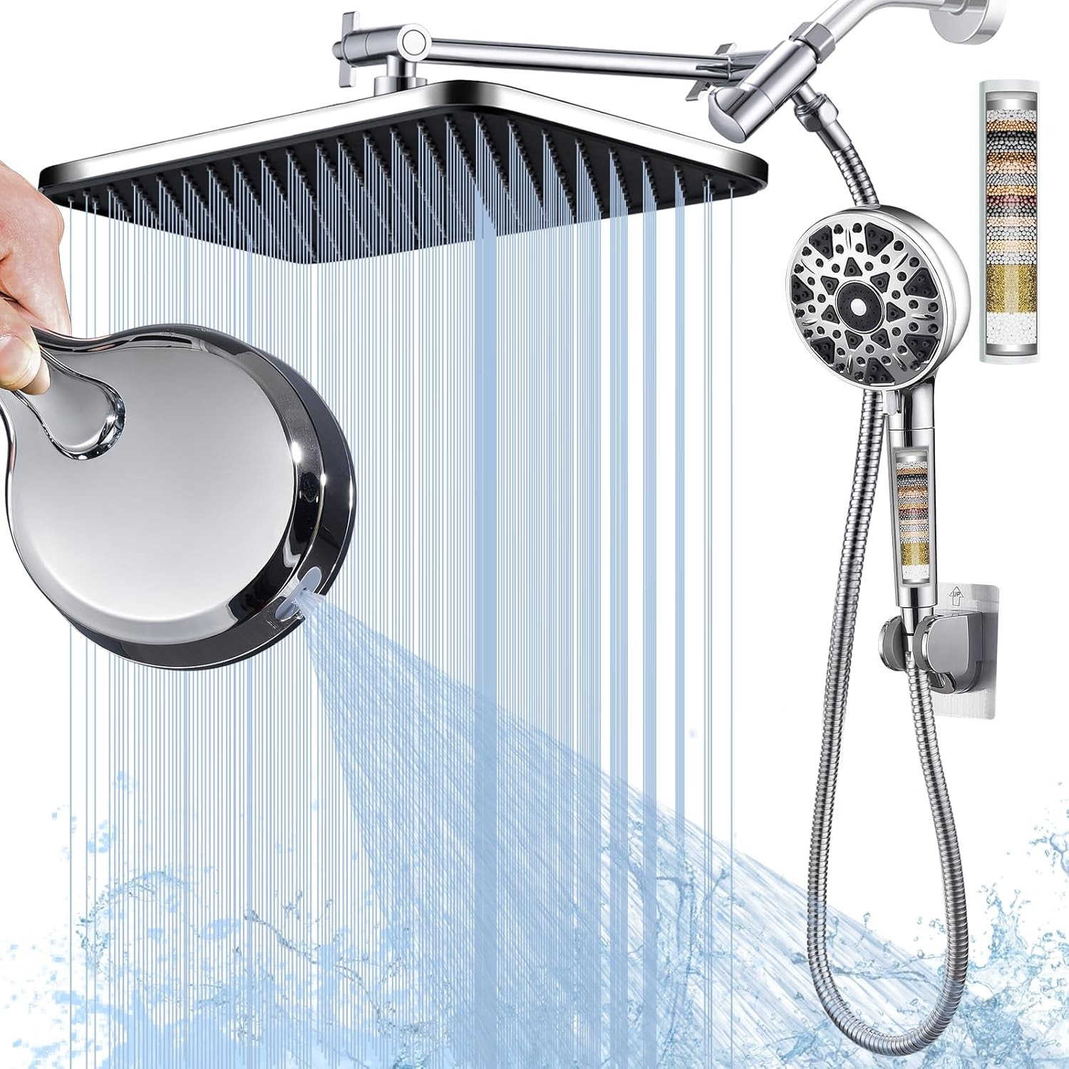 Dual shower Head with Handheld and Filter-14'' Rainfall ShowerHead,High Pressure