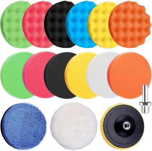 16 Pieces Buffing Pads 5 Inch Car Polishing Pad Kit Foam Polish P Size: 5 Inch