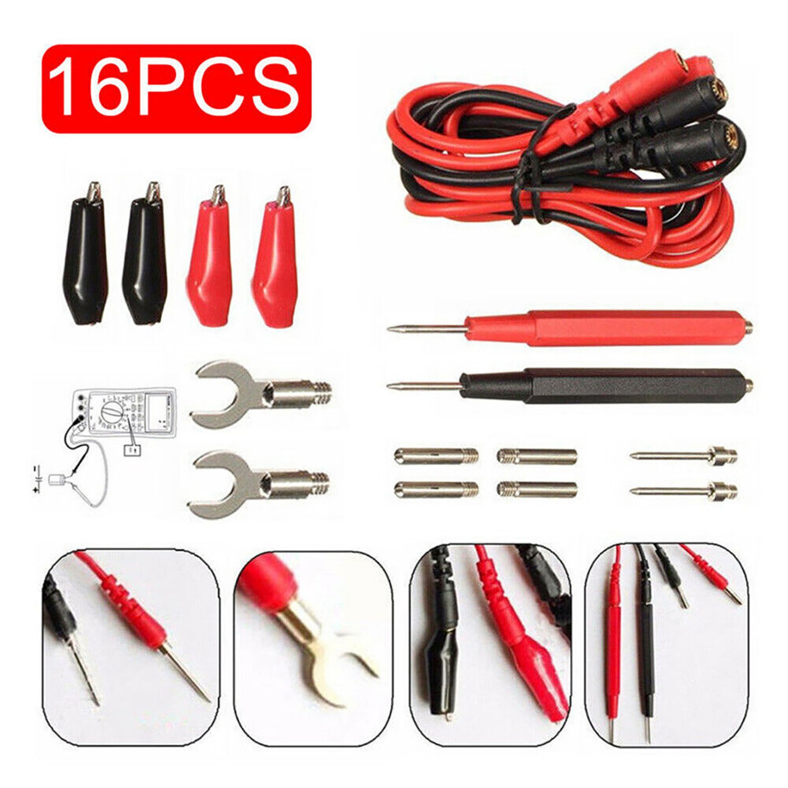 16Pcs/Set Copper Multimeter Test Lead Cable Probes Accessories For Volt Meter