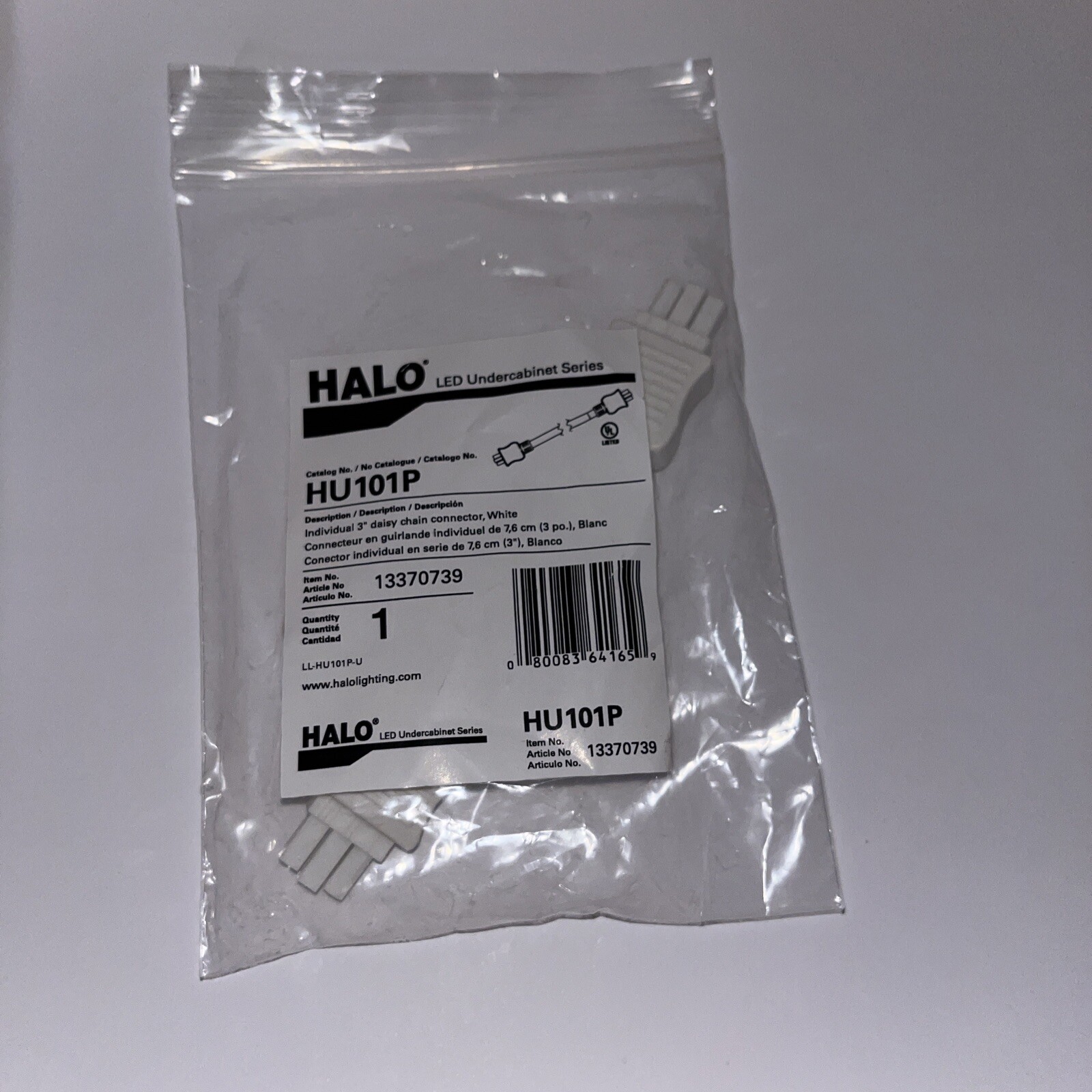 COOPER Halo HU101P 3" Daisy Chain Connector for LED Under cabinet Lights, White